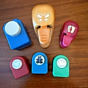 Lot of 6 Scrapbook‎ Paper Punch Butterfly, Baby Feet, Heart, Bear, Angel, Corner
